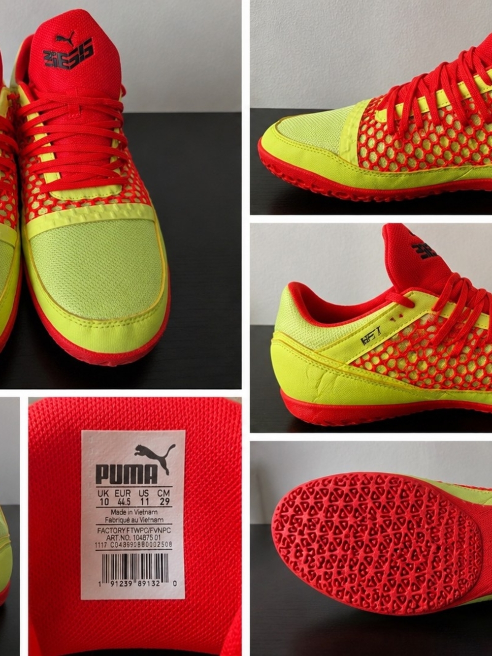 Puma Future Indoor Soccer Shoes Mens 11 Neon Yellow Red Turf Futsal Athletic Sne